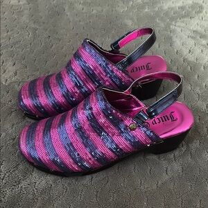 Juicy Couture  Pink and Black Sequin Mules Size 5